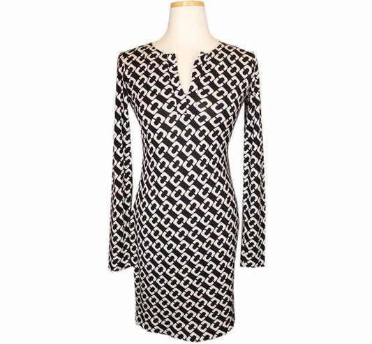 DIANE VON FURSTENBER ダイアンフォン ブラック&ホワイト プリント シルクワンピース 0 26809669