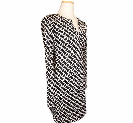 DIANE VON FURSTENBER ダイアンフォン ブラック&ホワイト プリント シルクワンピース 0 26809669