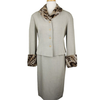 KENZO Beige Leopard Eco Fur Woll Zweiteiler 42 26809543