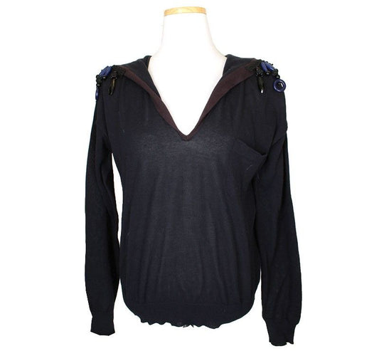 Prada Navy Beaded Cotton Knit 44 26810109