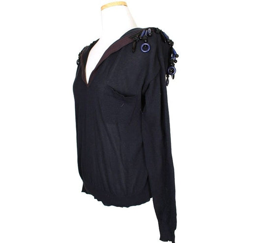 Prada Navy Beaded Cotton Knit 44 26810109