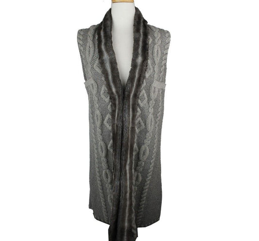 Escada Metallic Silver Wool Blend Rex Fur Knit Vest 36 26809785