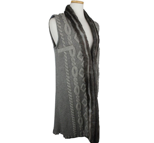 Escada Metallic Silver Wool Blend Rex Fur Knit Vest 36 26809785