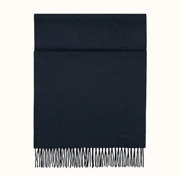 HERMES ネイビー カシミヤ 刺繍 ロゴ マフラー 7696409496 39983394