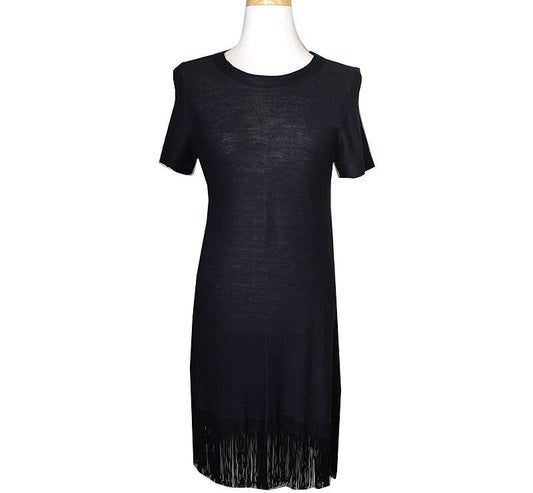 DKNY Schwarzes Seidenfransen-Kleid 55 33862324