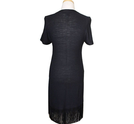 DKNY Schwarzes Seidenfransen-Kleid 55 33862324