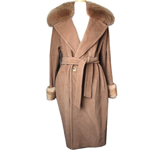 MAXMARA フォックスファートリムキャメルウールコート 55 66 40015152