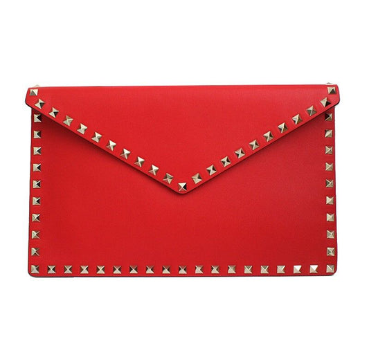 VALENTINO シルバースタッズ レッド エンベロープ クラッチバッグ 40015313