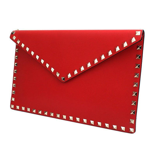 VALENTINO シルバースタッズ レッド エンベロープ クラッチバッグ 40015313