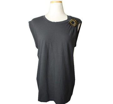 GOLDEN GOOSE カーキ ジュエルブローチ ノースリーブ Tシャツ 55 26807184