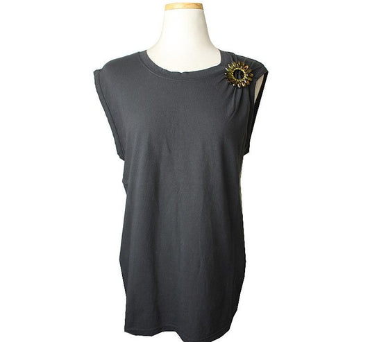 Golden Goose Khaki Jewel Brooch Sleeveless T-Shirt 55 26807184