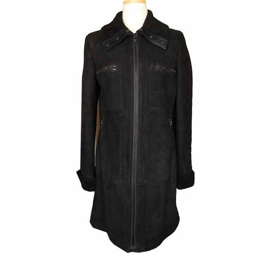 Theory Black Lambskin High Neck Mustard Coat S 26810513