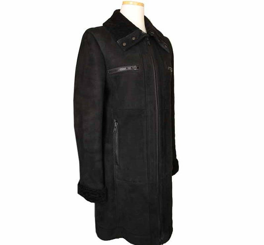 Theory Black Lambskin High Neck Mustard Coat S 26810513