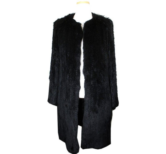 Theory Black Knitting Rabbit Fur Coat 55 26810583