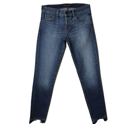 J BRAND Kollaboration Thierry Blaue ungleich geschnittene Denim-Hosen 26 26809953