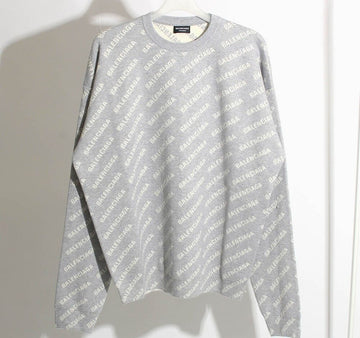 Balenciaga Allover Logo Oversized Knit Gray 22FW 34231935