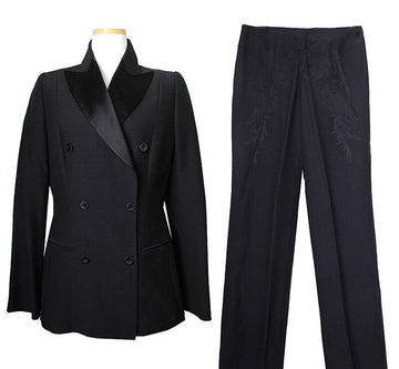 GF FERRE' Gianfranco Ferré Schwarze Wollmischung Zweiteiliges Jacket + Hose 44~kleines 55 40562915