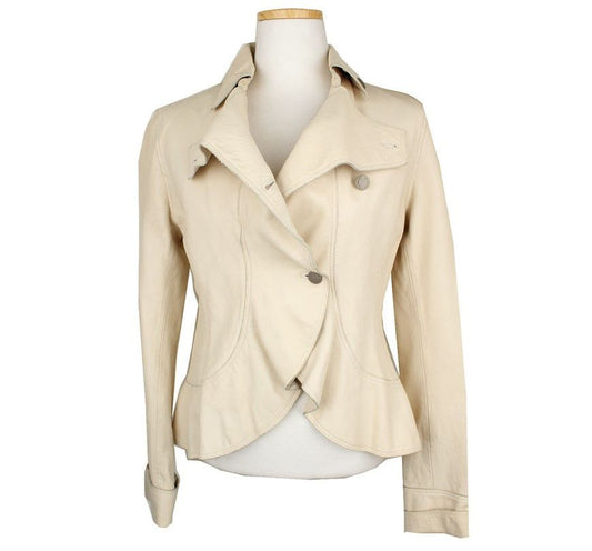 ARMANI Almaani Ivory Lammleder Frill Lederjacke M 26810343