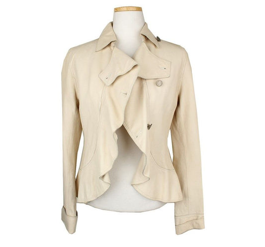 ARMANI Almaani Ivory Lammleder Frill Lederjacke M 26810343