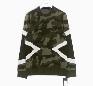 NEIL BARRETT Geometrisches Camouflage-Muster Strickpullover Khaki 18FW 18449556