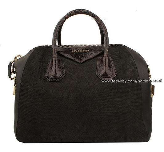GIVENCHY ブラックリザード＆ワニパターン アンティゴナ ミディアム トート兼ショルダーバッグ 26811127