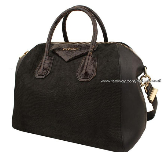 GIVENCHY ブラックリザード＆ワニパターン アンティゴナ ミディアム トート兼ショルダーバッグ 26811127