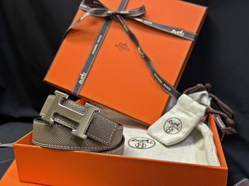 Hermes Women Silver Classic Black Etoupe Outstitch Reversible Belt 7845137279 41178161