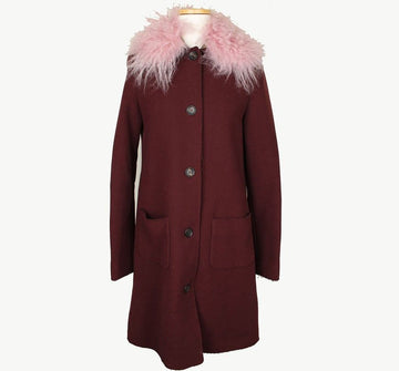 Fendi Junior Burgundy Wool Cashmere Eco Fur Trim Coat 13 Years 26812227