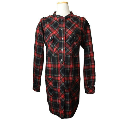 ISABEL MARANT レッドチェックウール混紡シャツワンピース 55~66 26809113