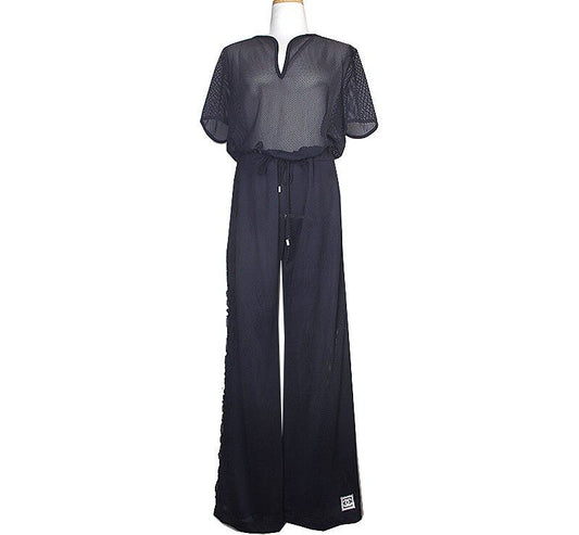 CHANEL ブラックメッシュトップス + パンツセット 55~66 39219741