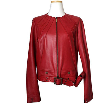 DIOR レッドラムスキンジップジャケット 44 38436550