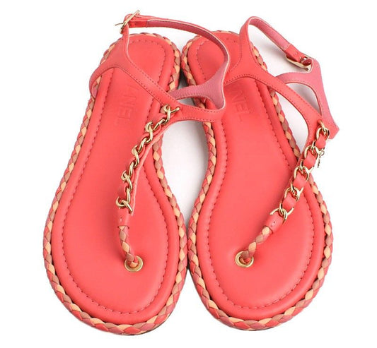 CHANEL Pink Gold CC Chain Slide Sandals 37C 26810651