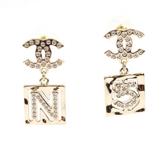 CHANEL Champagnergold N.5 Goldene Quadratische Ohrringe 29934832