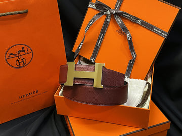 Hermes Gold Large Classic Black Burgundy Reversible Belt stamp: 7869359845 41408494