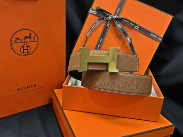 HERMES ゴールド ラージ クラシック ブラック ゴールド アウトステッチ リバーシブルベルト 7878956808 41408495