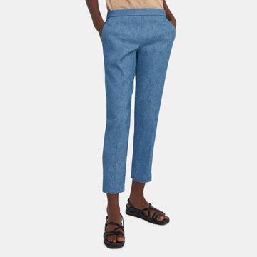 THEORY Damen Texturiertes Stretch-Leinen Slim Cropped Hose Blau 10 K0303206 49416207