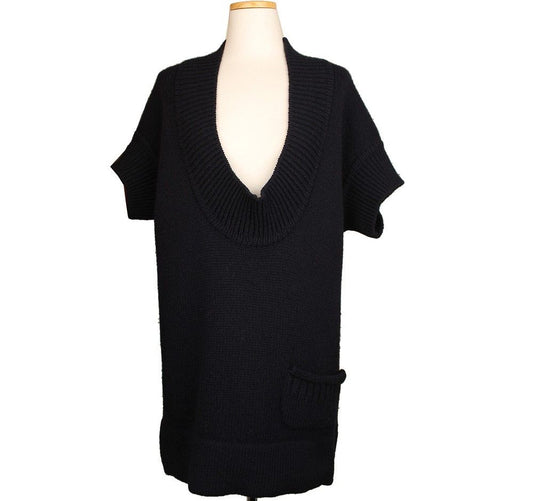 Chloe Navy Shawl Collar Wool Knit XS 26810041