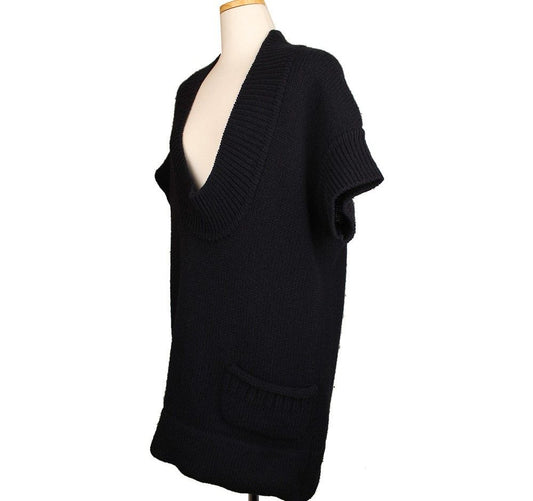 Chloe Navy Shawl Collar Wool Knit XS 26810041