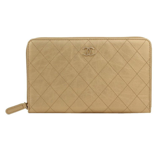 CHANEL Vintage Gold CC Stitch Organizer ZIP Long Wallet 15 26811407