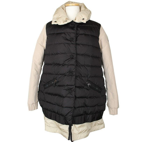 MONCLER ベージュ ブラック レイヤード ピュアグースダウン ハイネック パディングジャケット 55 26812210