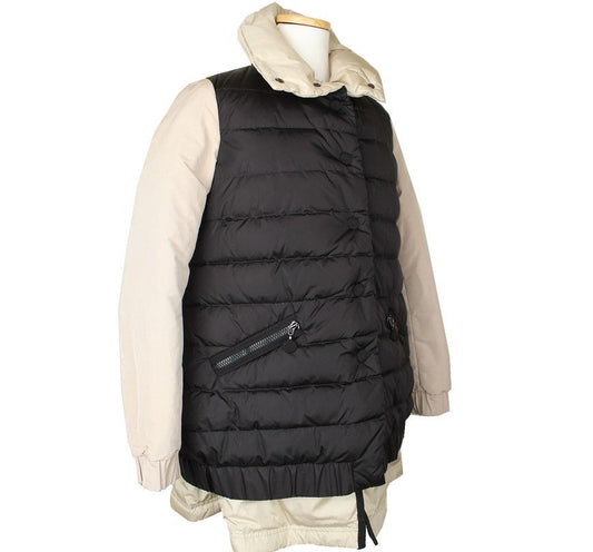 MONCLER ベージュ ブラック レイヤード ピュアグースダウン ハイネック パディングジャケット 55 26812210