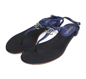 CHANEL Blue CC Logo Slide Sandals 38 C 34846712