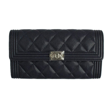 CHANEL Boy Soft Caviar Navy Silver Long Wallet 26 Series 26811478