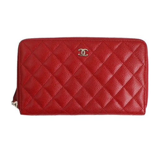 CHANEL Caviar Organizer Red Silver-Tone GP Long Wallet 18 Series 26811406