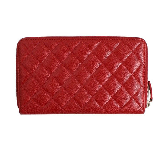 CHANEL Caviar Organizer Red Silver-Tone GP Long Wallet 18 Series 26811406