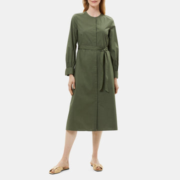 Theory Refurbished Women's Belted Shirt Dress in Cotton Poplin Khaki 8 50189979