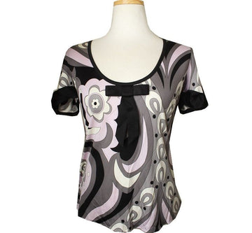 EMILIO PUCCI ラウンドネック モノトーン プリント シルク トップス 55 26807118