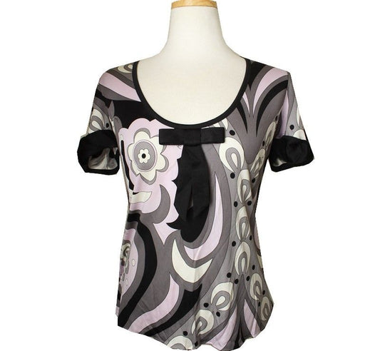 Emilio Pucci Round Neck Monotone Print Silk Top 55 26807118