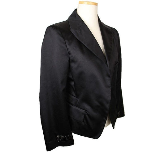 JIL SANDER Schwarze Seidenjacke mit Perlenbesatz 38 26809923