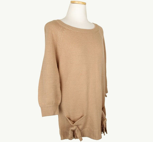JILL STUART Gold Beaded Ribbon Wool Blend Knit Top M 26810096